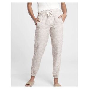 Athleta | Linen Cabo Tide Cream Camouflage Zip Pocket High Waist Joggers Pants 8